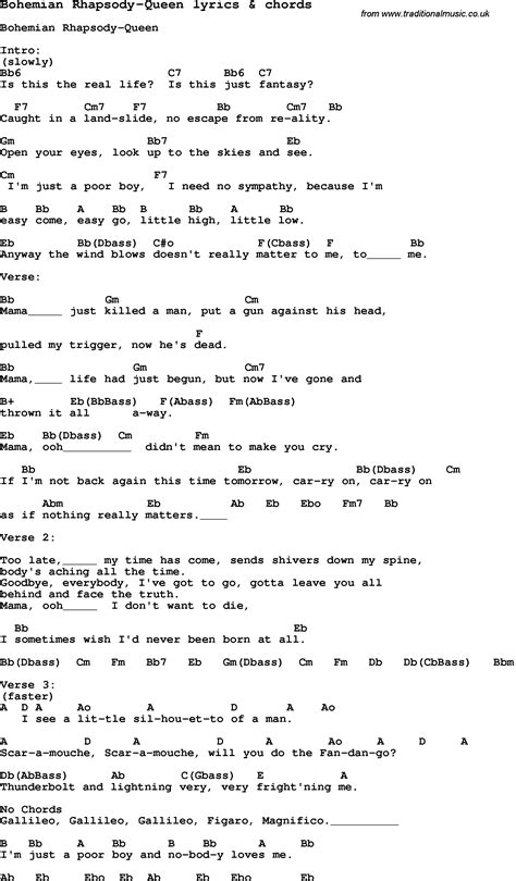 bohemian rhapsody lyrics chords.